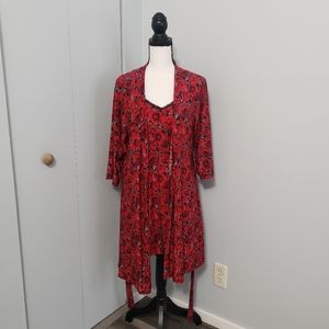 Rene Rofe Sleepwear Red Rose Floral Print Gown and Robe Size Large